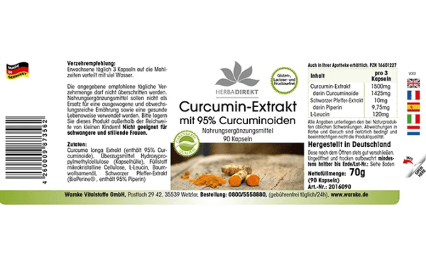 Curcumin Extrakt mit 95% Curcuminoiden (Warnke) - deutsch