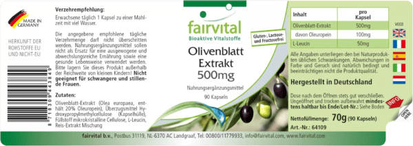 Olivenblatt Extrakt 500mg (fairvital) deutsch