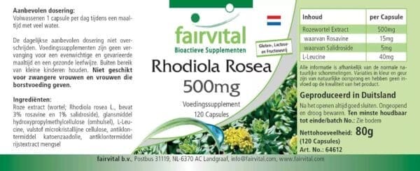 Rhodiola Rosea 500mg (fairvital) niederländisch