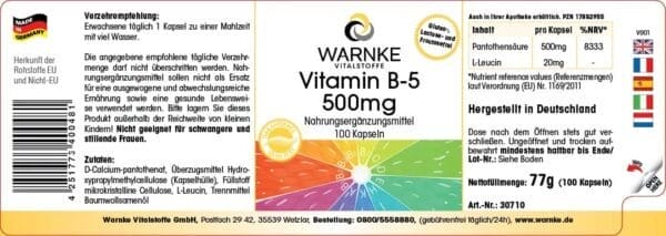 Vitamin B5 500mg (Warnke) - deutsch