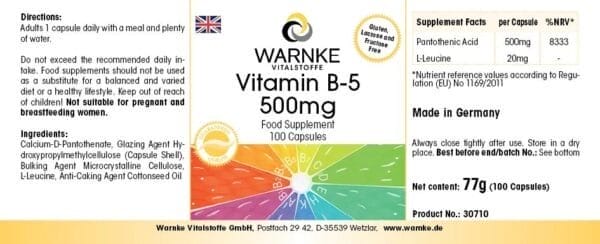 Vitamin B5 500mg (Warnke) - englisch