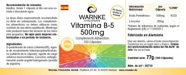 Vitamin B5 500mg (Warnke) - spanisch