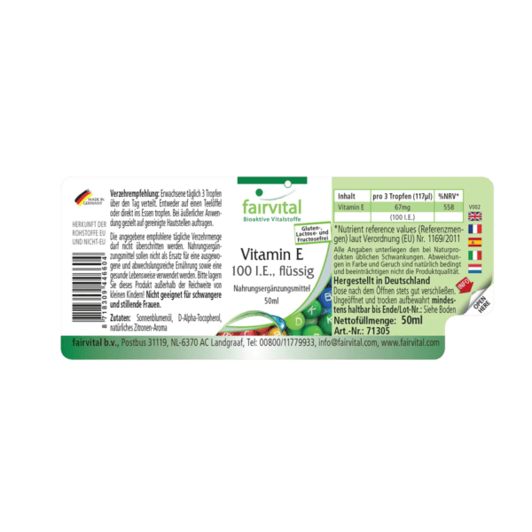 Vitamin E-Öl flüssig - 100I.E. pro 3 Tropfen (fairvital)_deutsch