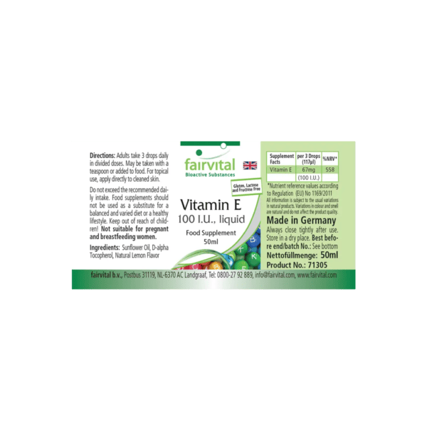 Vitamin E-Öl flüssig - 100I.E. pro 3 Tropfen (fairvital)_englisch