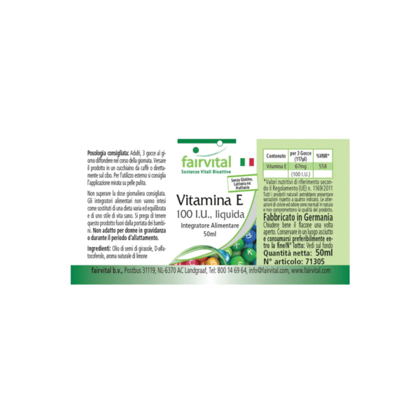 Vitamin E-Öl flüssig - 100I.E. pro 3 Tropfen (fairvital)_italienisch