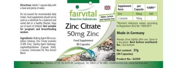 Zinkcitrat mit 50mg Zink (fairvital)_englisch