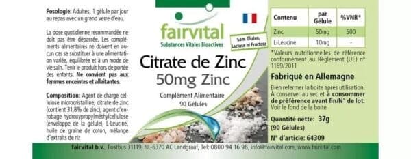 Zinkcitrat mit 50mg Zink (fairvital)_französisch