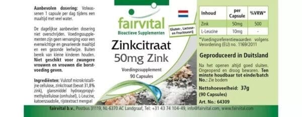 Zinkcitrat mit 50mg Zink (fairvital)_niederländisch