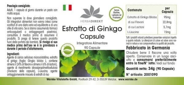 Ginkgo Biloba Extrakt 95mg (Warnke)_italienisch